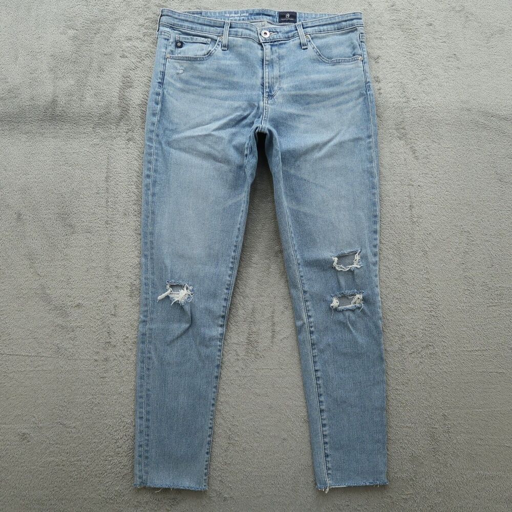 AG Jeans Women's Size 31 Blue Mid-Rise Legging Ankle 27" Inseam Distressed